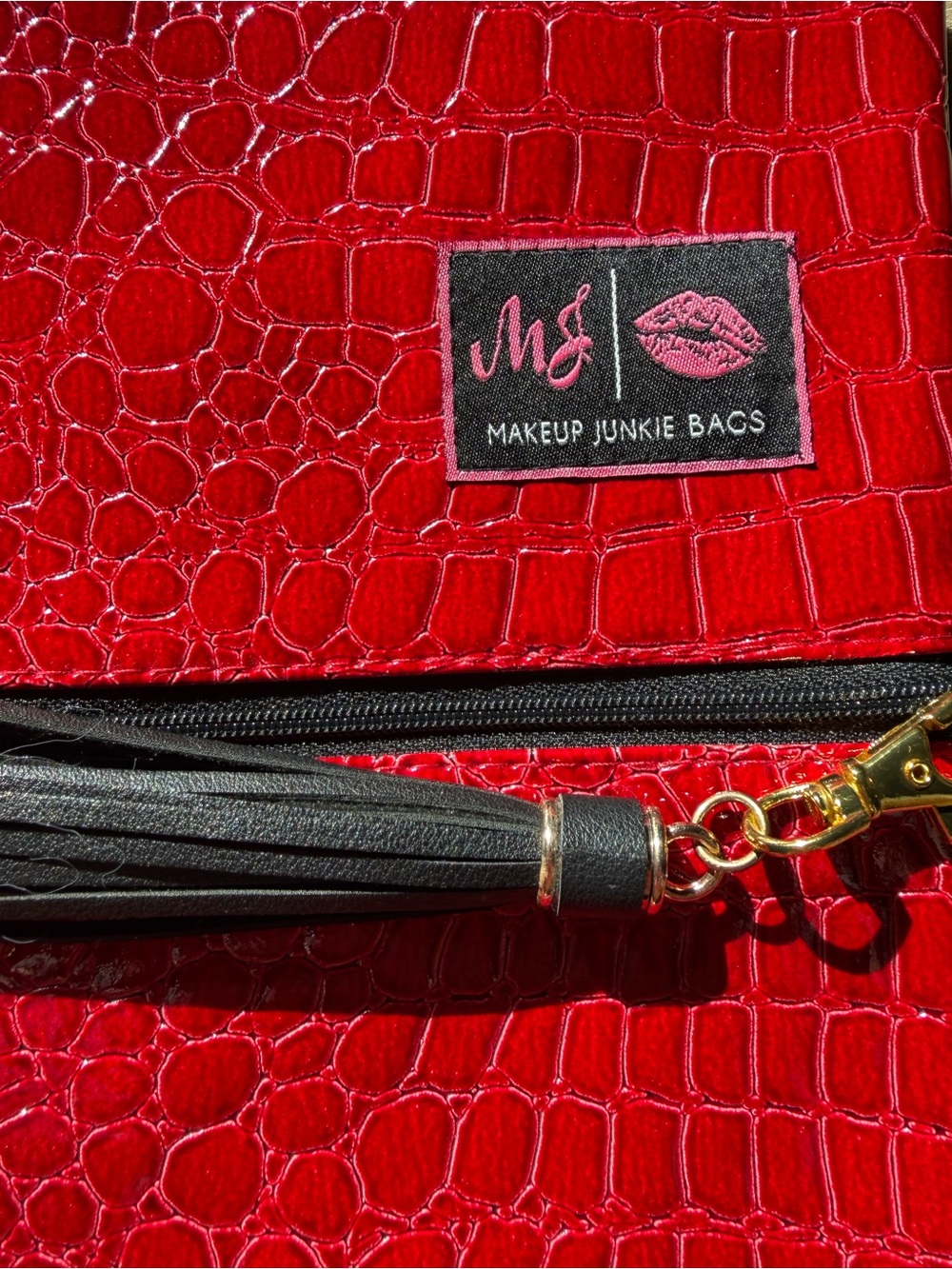Makeup Junkie Bags Large Red Croc Embossed Cosmetic Travel Bag